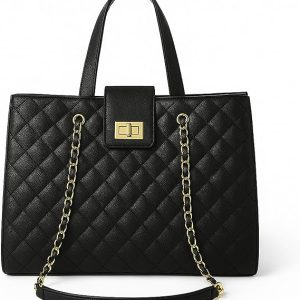 Quilted Laptop Bag for Women, 15.6 inch PU Leather Shoulder Purse Tote Business Office Messenger Casual Handbag