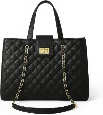 Quilted Laptop Bag for Women, 15.6 inch PU Leather Shoulder Purse Tote Business Office Messenger Casual Handbag